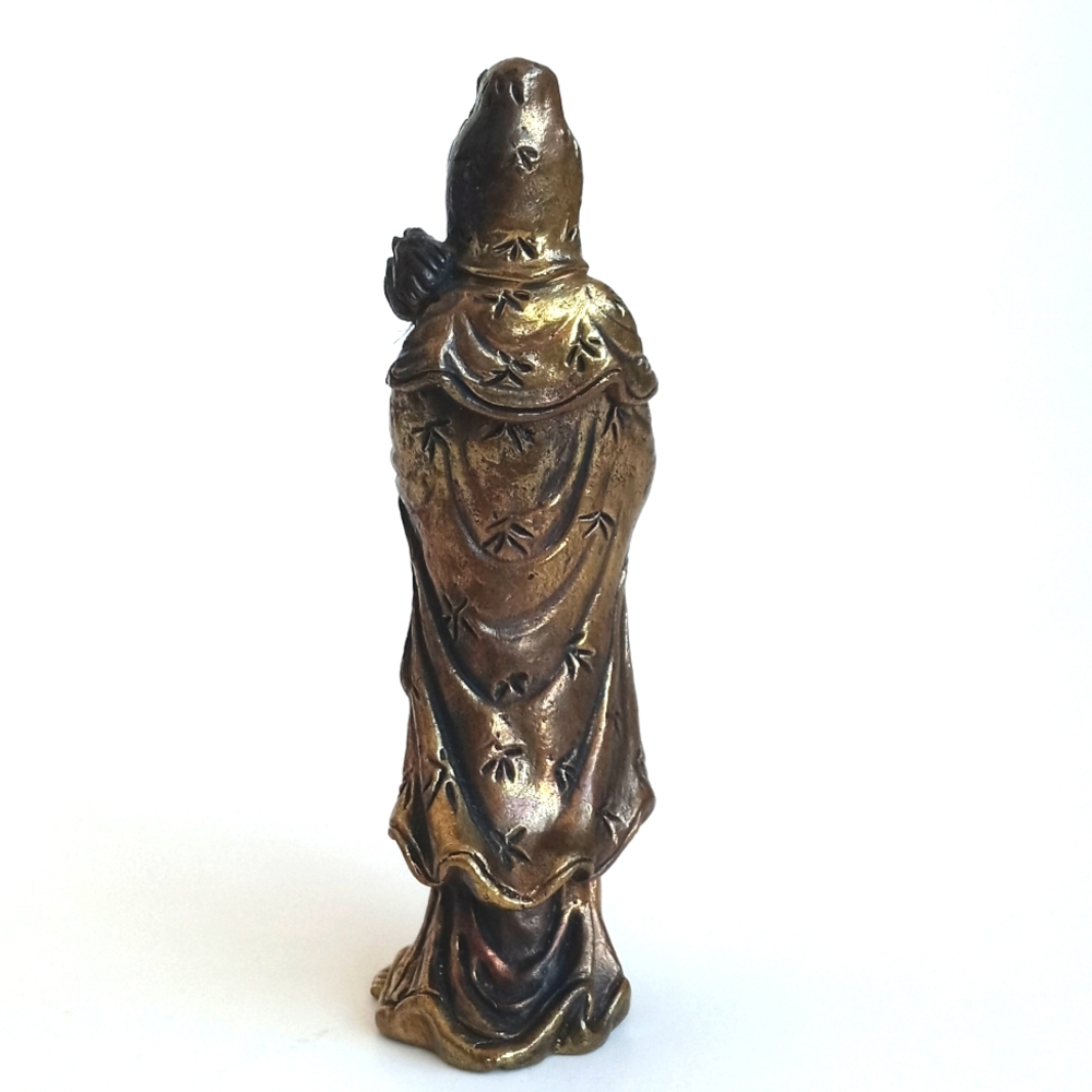 Antique Vintage Elegant Bronzed Brass Figurine With Lotus Flower From India - Picture 3 of 12